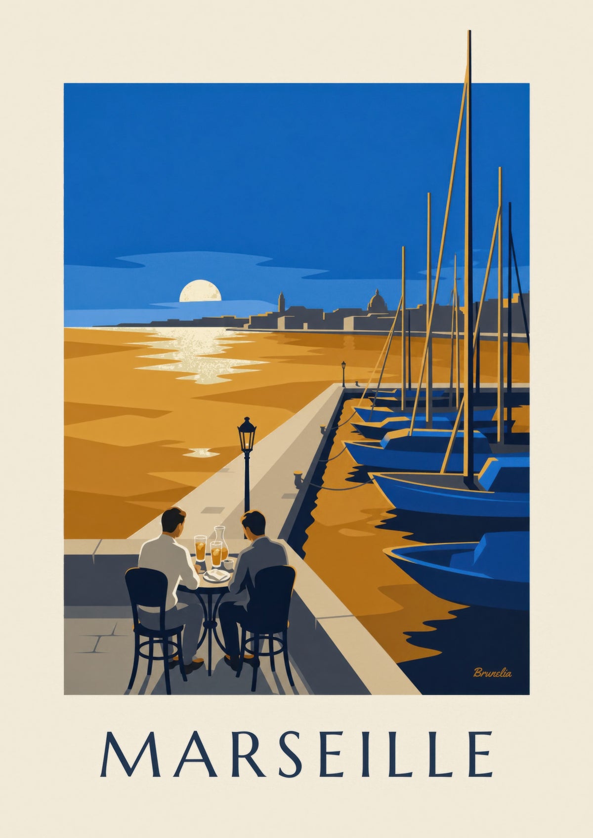 Plakat med aperitif ved solnedgang i Marseille