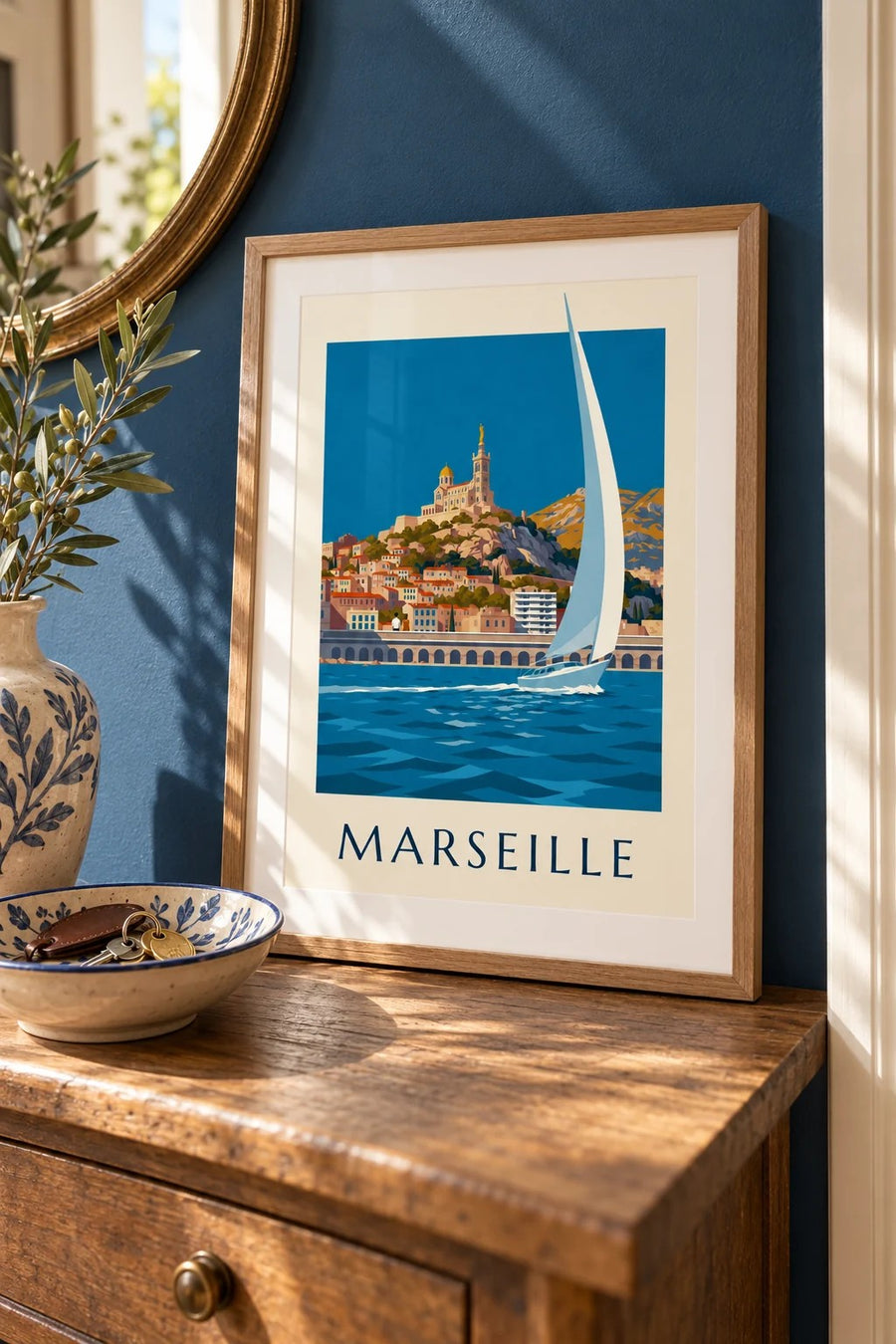 Affiche Notre-Dame-de-la-Garde vue depuis la mer : petit format A4 encadré