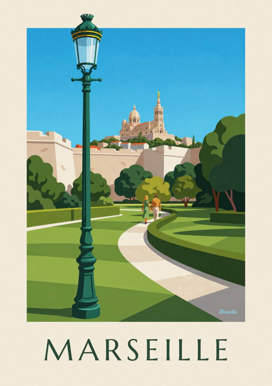 Plakat med Notre-Dame-de-la-Garde set fra Pharo