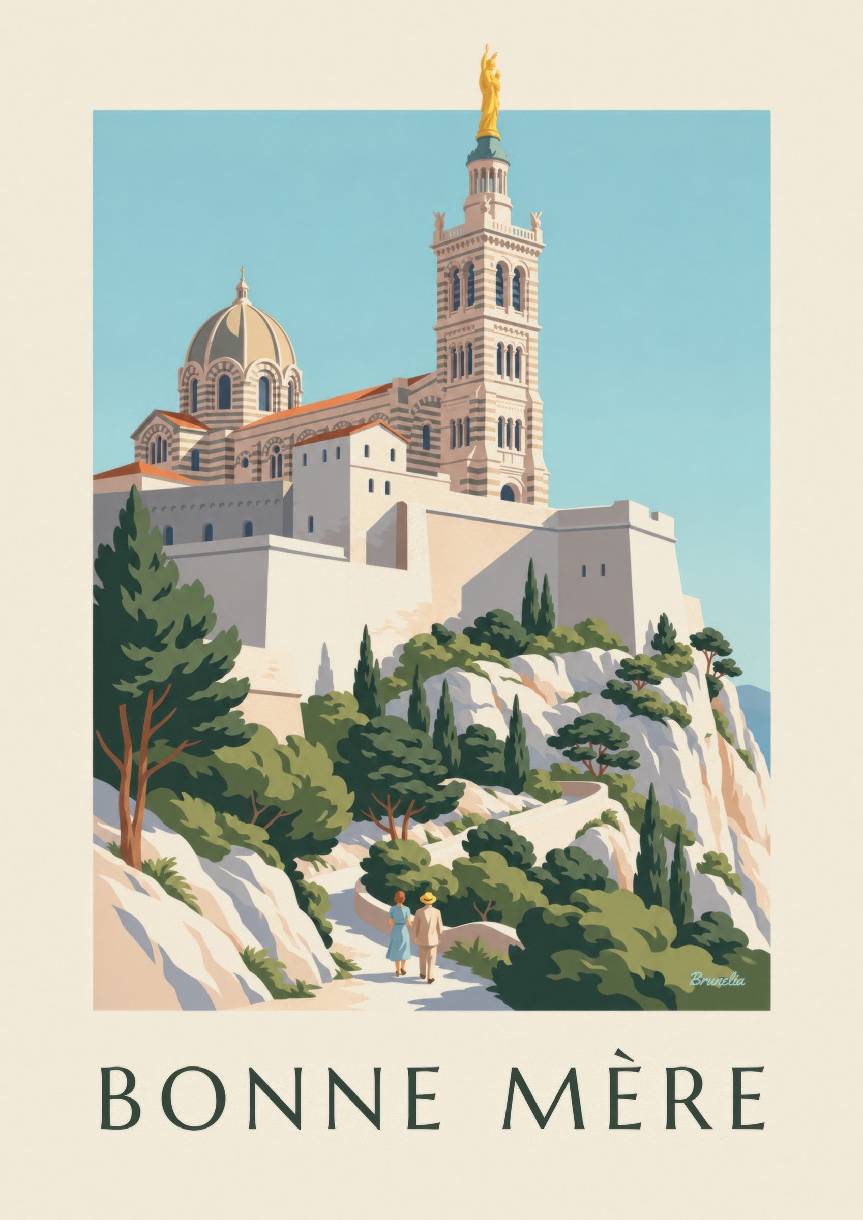 Plakat med basilikaen Notre-Dame-de-la-Garde: nærbillede af detalje