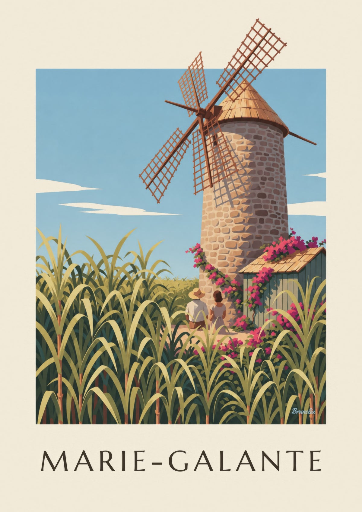 Guadeloupe-plakat med Bézard-møllen på Marie-Galante