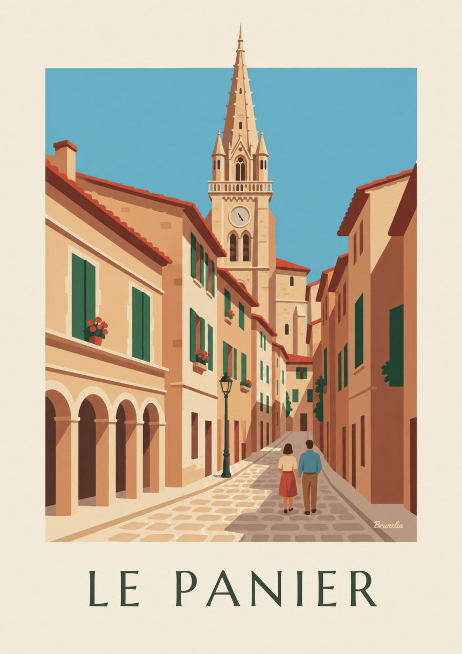 Plakat med klokketårnet ved Accoules i Le Panier i Marseille