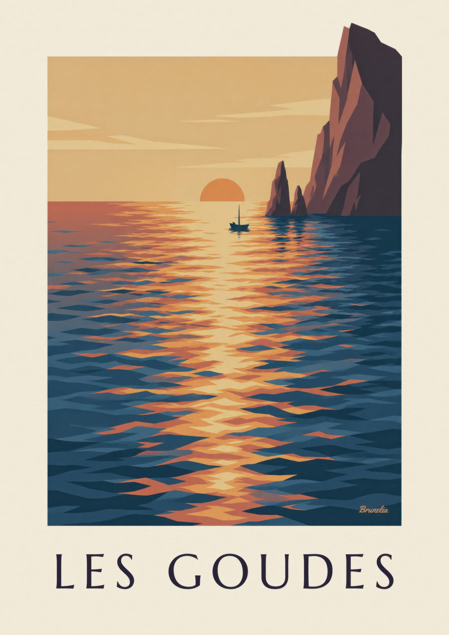 Plakat med solnedgang ved Les Goudes