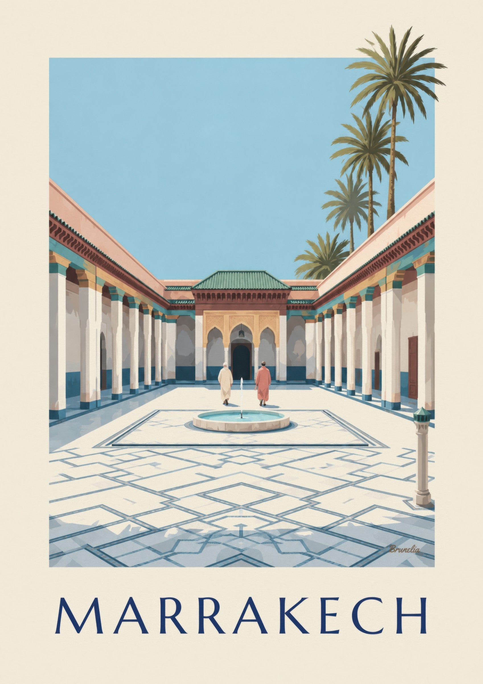 Plakat med Bahia-paladset i Marrakech: nærbillede af detalje