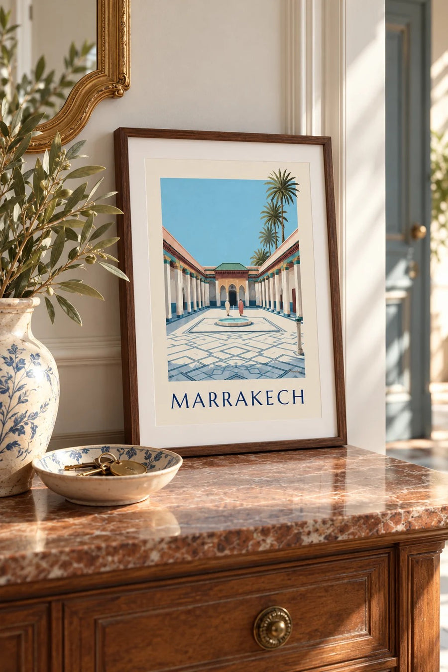 Affiche palais de la Bahia à Marrakech : petit format A4 encadré