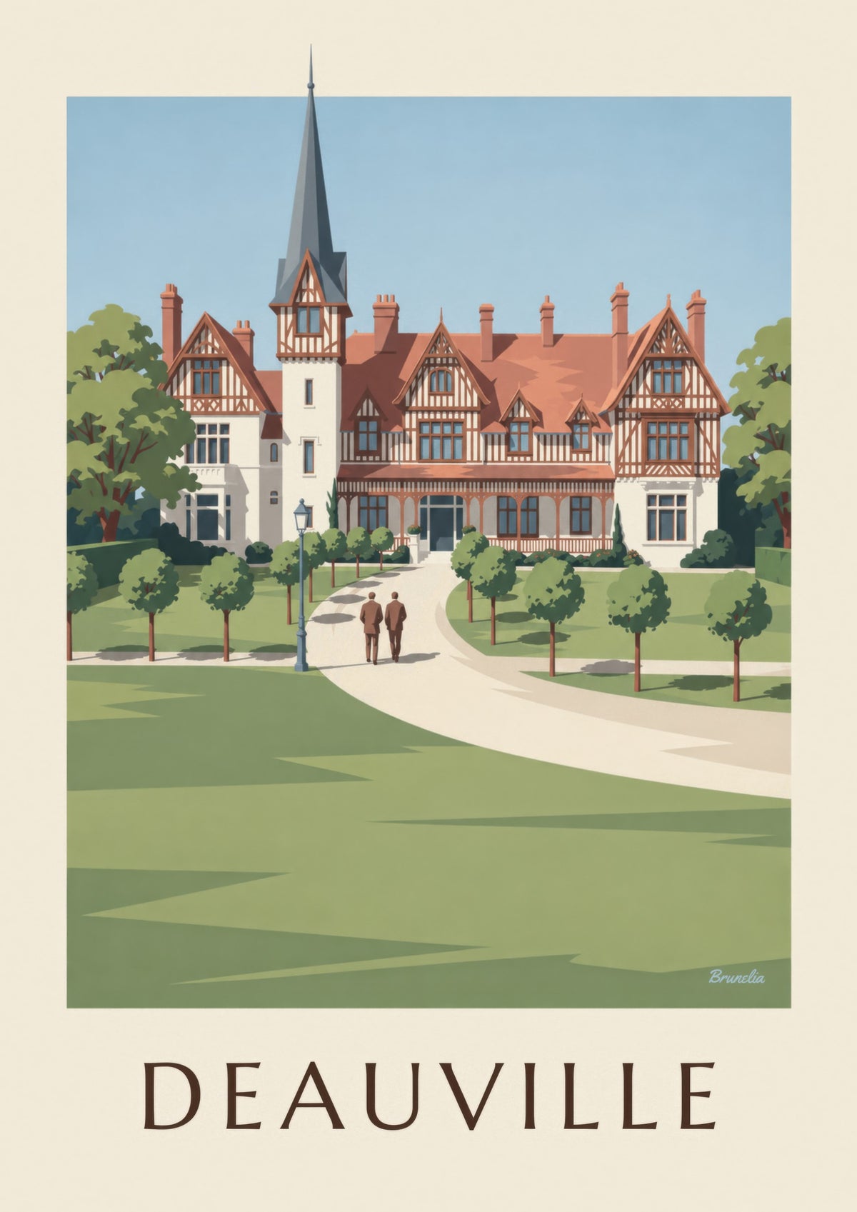 Plakat med Deauville og Villa Strassburger i bindingsværk