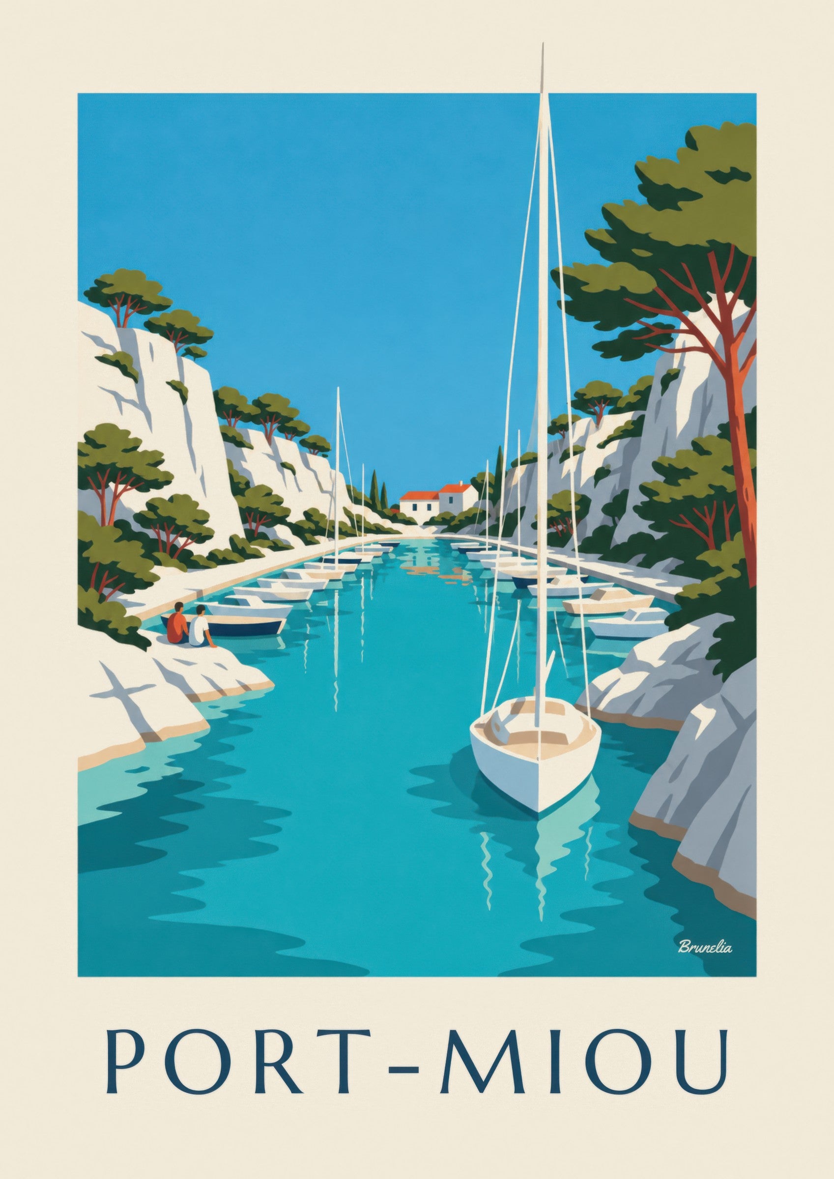 Affiche calanque de Port-Miou et voiliers: nærbillede af detalje