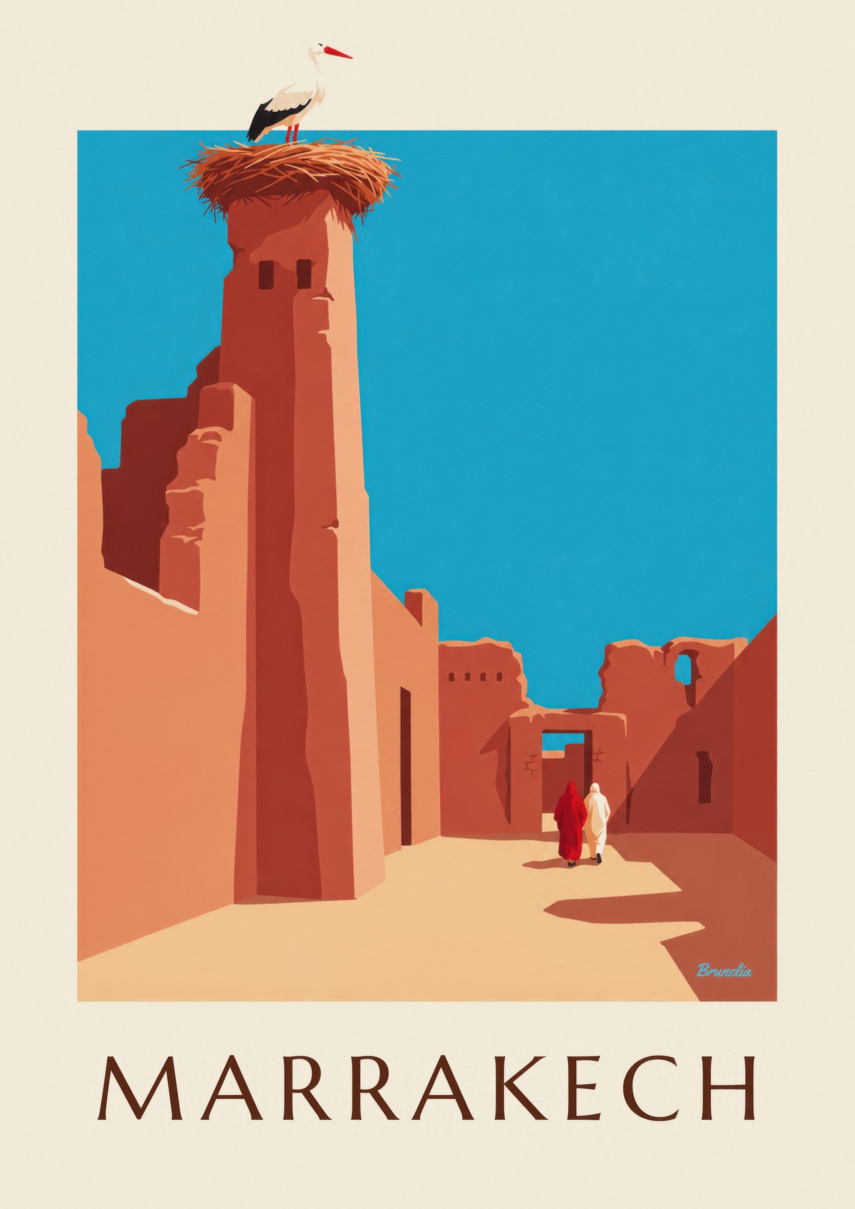 Affiche cigogne sur les remparts d’El Badi à Marrakech: nærbillede af detalje