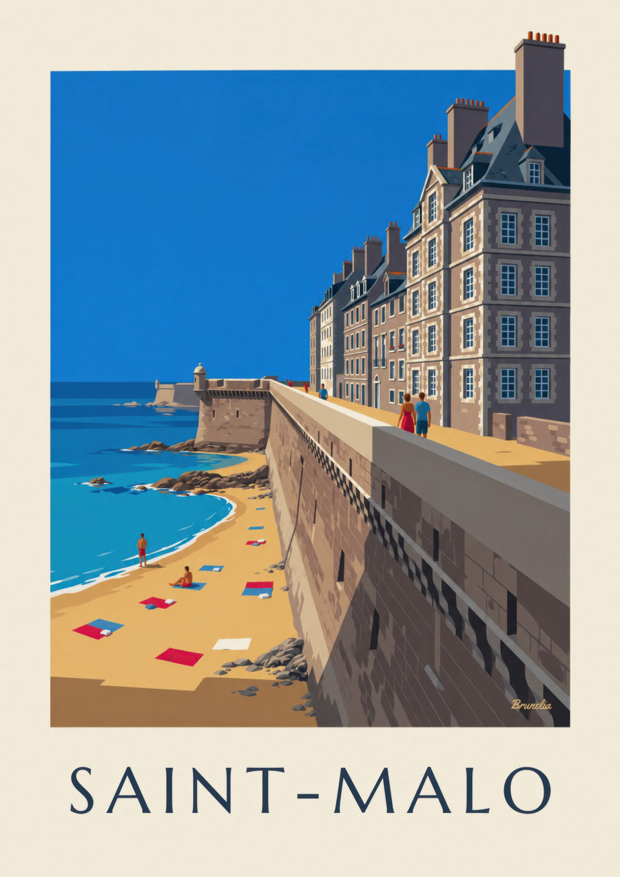 Plakat med Saint-Malos bymure og strand