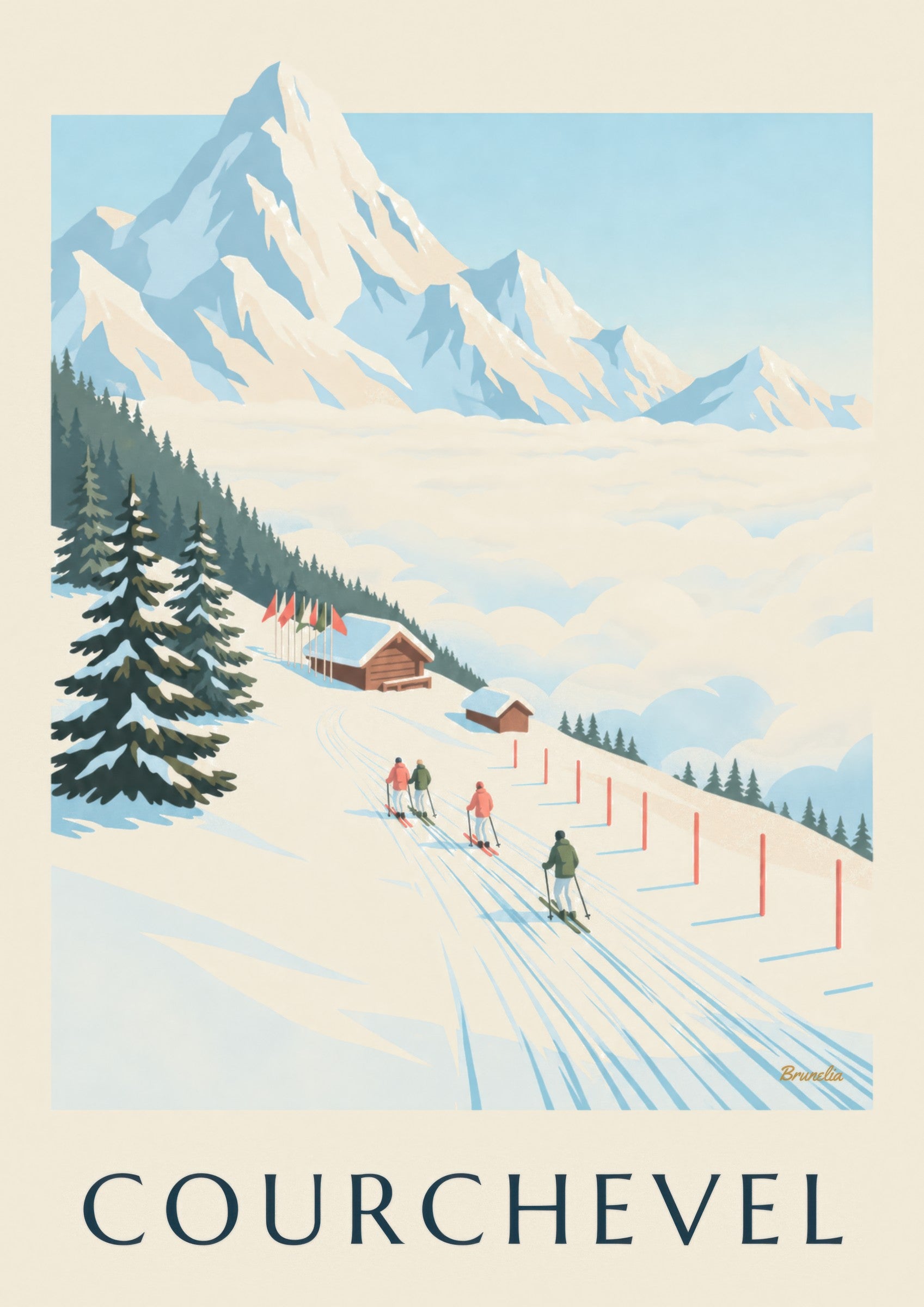Affiche pistes de Courchevel face au Mont-Blanc: nærbillede af detalje
