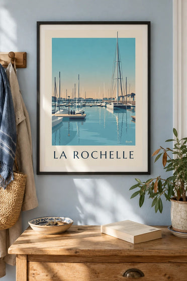 Plakat af lystbådehavnen Port des Minimes i La Rochelle : indrammet på væggen