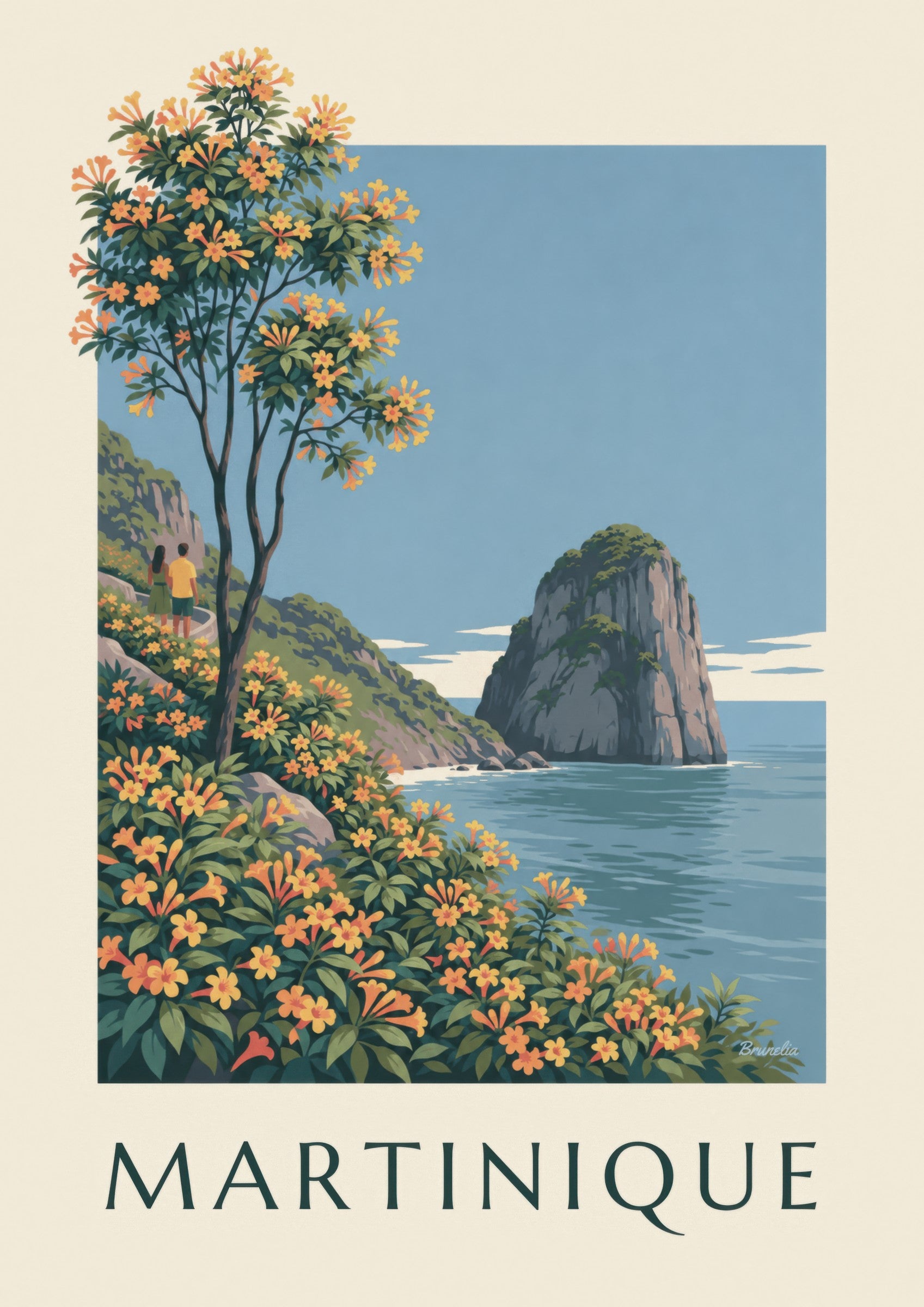 Affiche Martinique, rocher du Diamant et mer des Caraïbes: nærbillede af detalje