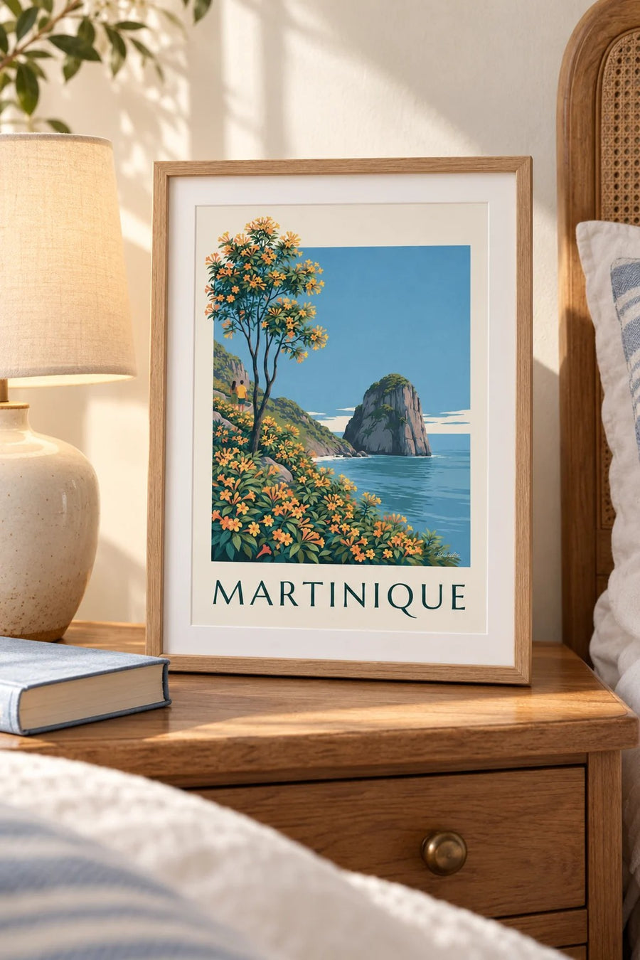 Affiche Martinique, rocher du Diamant et mer des Caraïbes : petit format A4 encadré