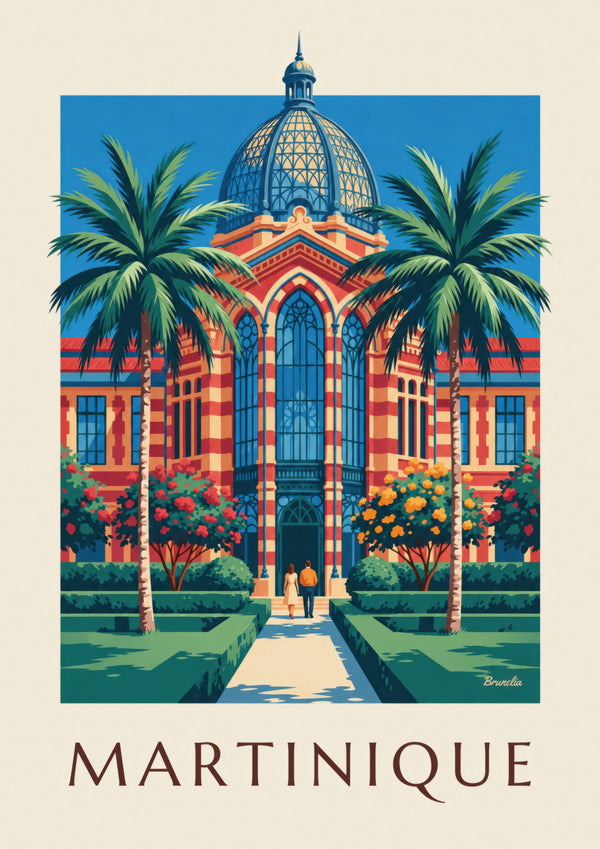 Plakat af Martinique med Schœlcher-biblioteket i Fort-de-France