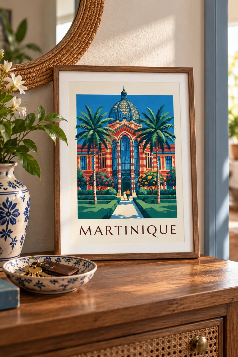 Affiche Martinique, bibliothèque Schœlcher à Fort-de-France : petit format A4 encadré