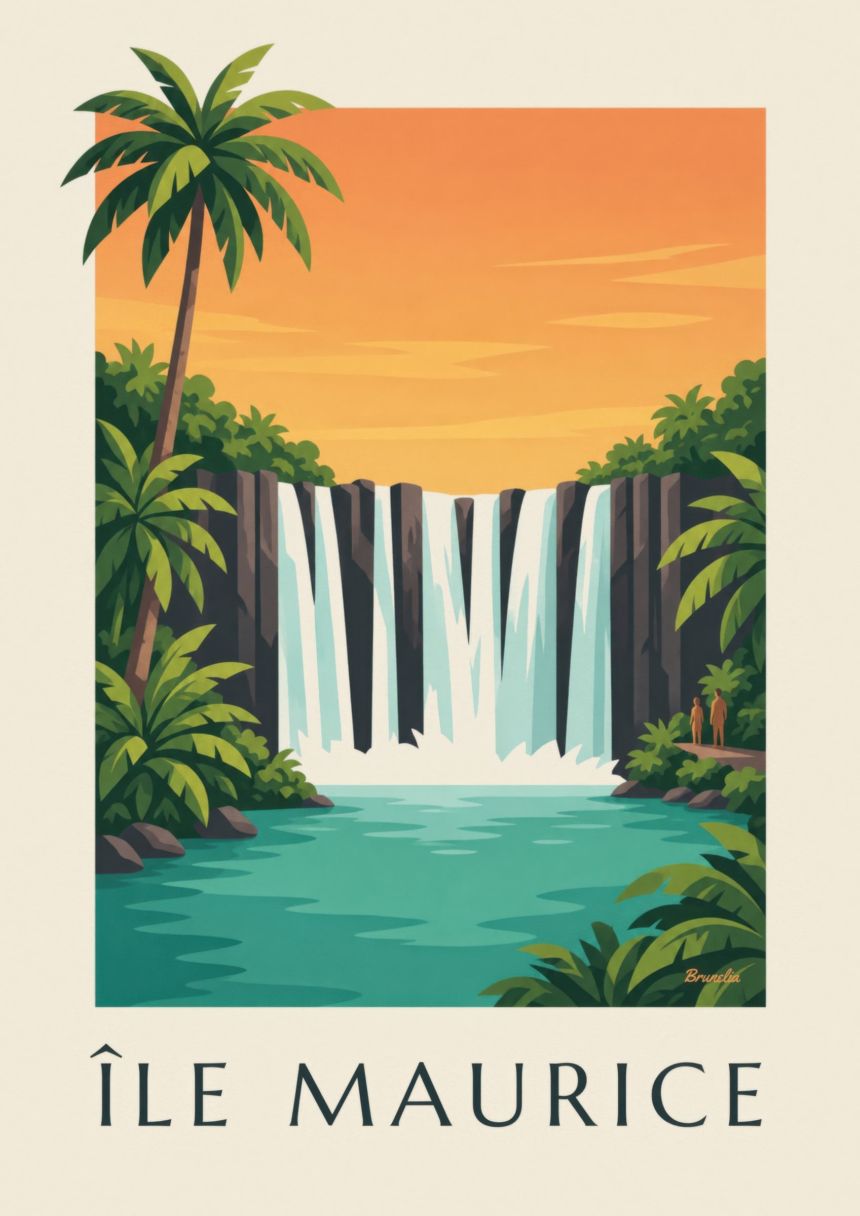 Affiche Île Maurice, cascade de Rochester (titre ÎLE MAURICE): nærbillede af detalje