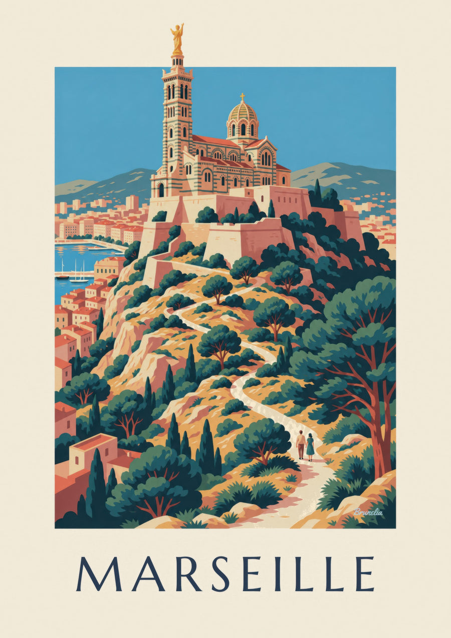 Plakat af Notre-Dame-de-la-Garde i solnedgangen
