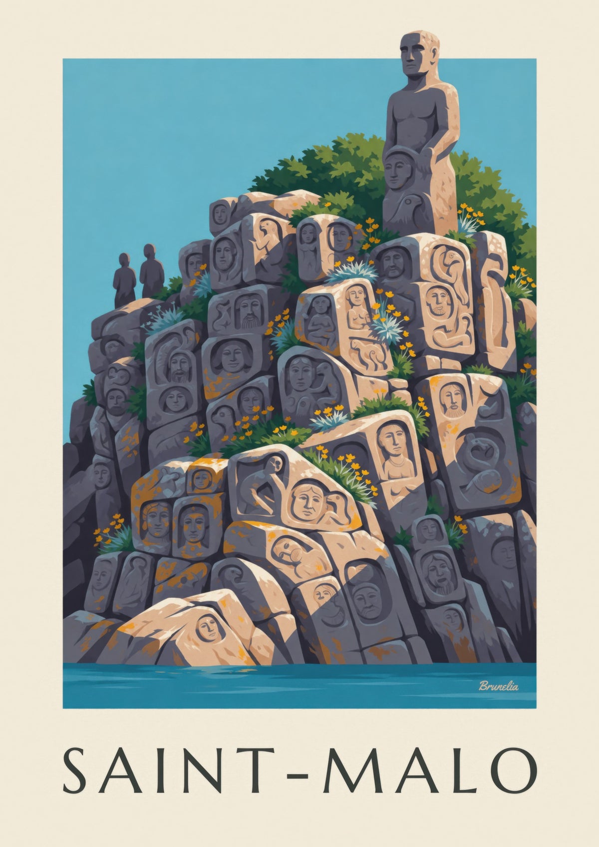 Plakat af de skulpturerede klipper ved Rothéneuf i Saint-Malo