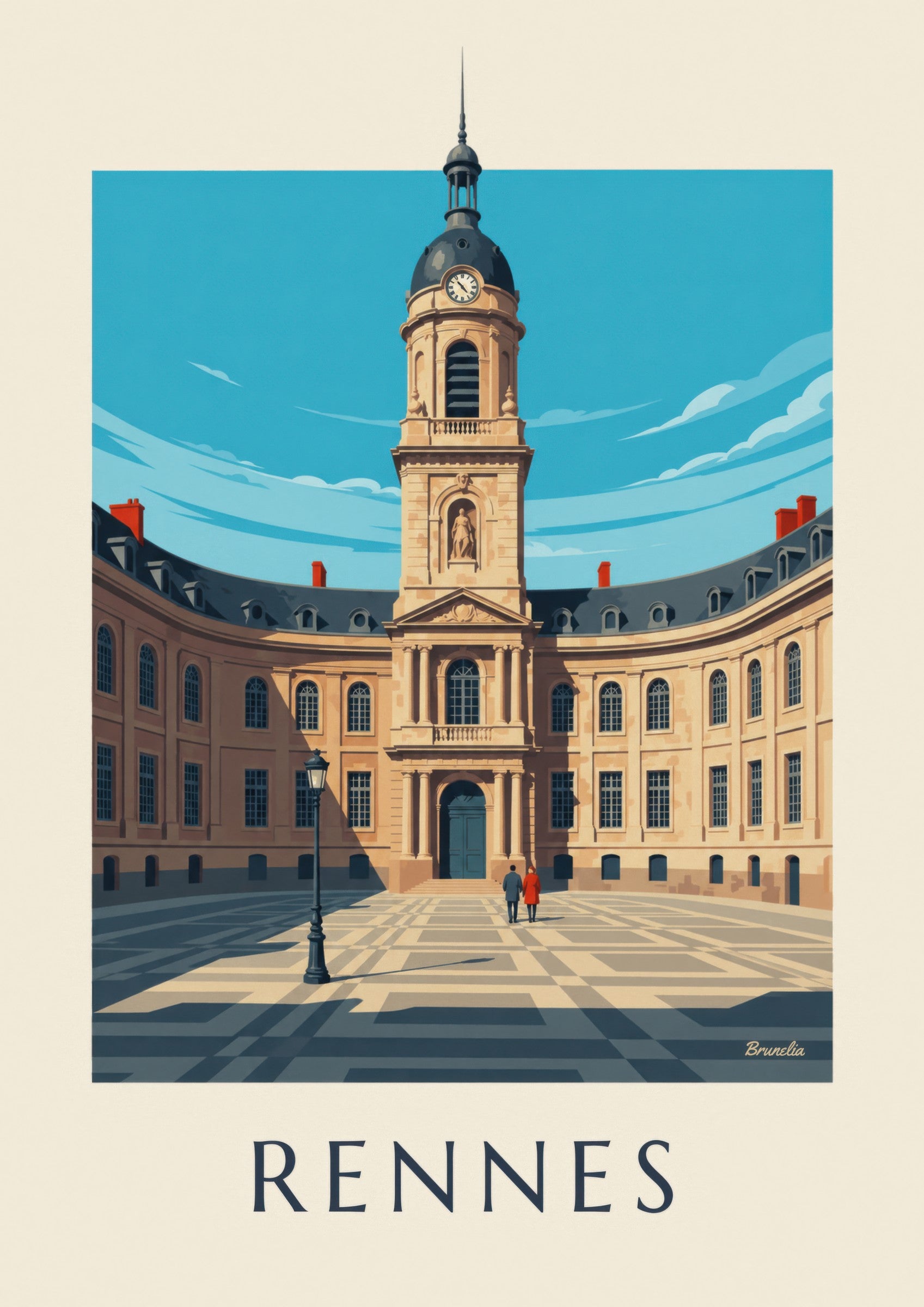 Affiche Rennes hôtel de ville et tour de l'horloge: nærbillede af detalje