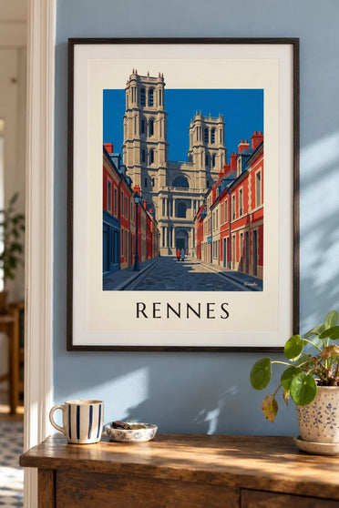 Plakat af Rennes, Saint-Pierre-katedralen og dens tårne : indrammet på væggen