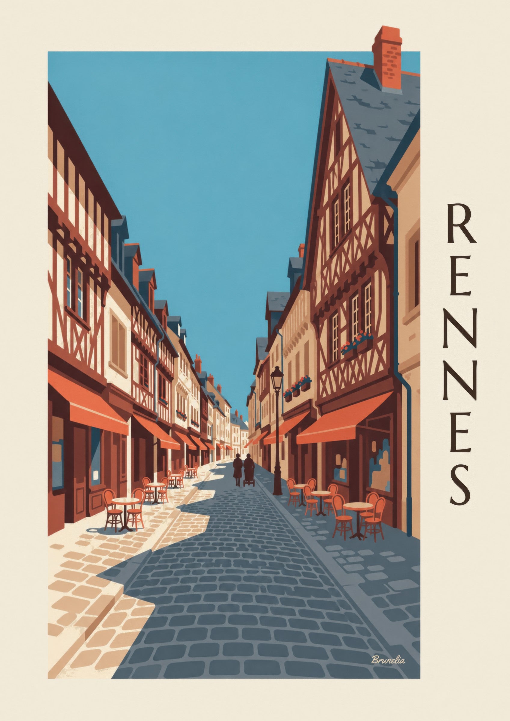 Affiche Rennes rue Saint-Georges et maisons à pans de bois: nærbillede af detalje
