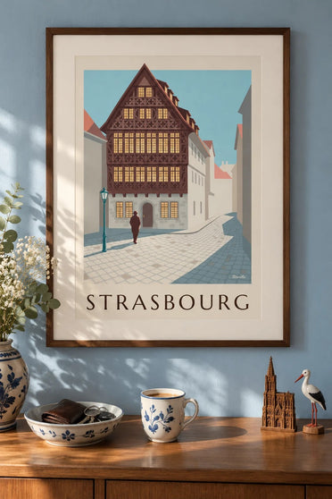 Plakat med Maison Kammerzell i Strasbourg : indrammet på væggen