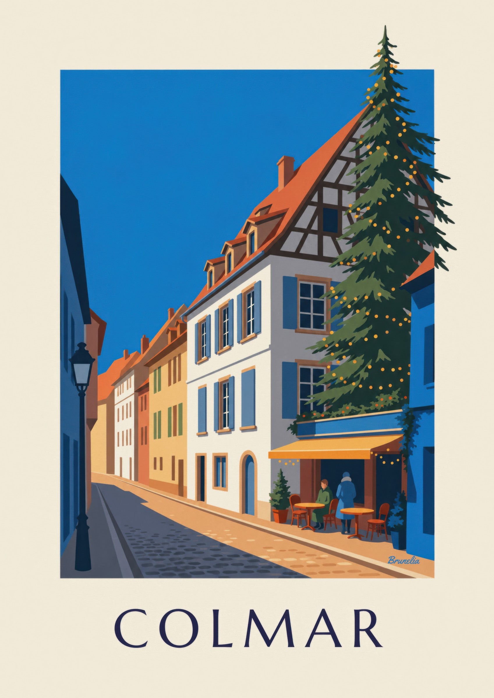 Plakat med juleoplyste Colmar, fiskerkvarteret: nærbillede af detalje