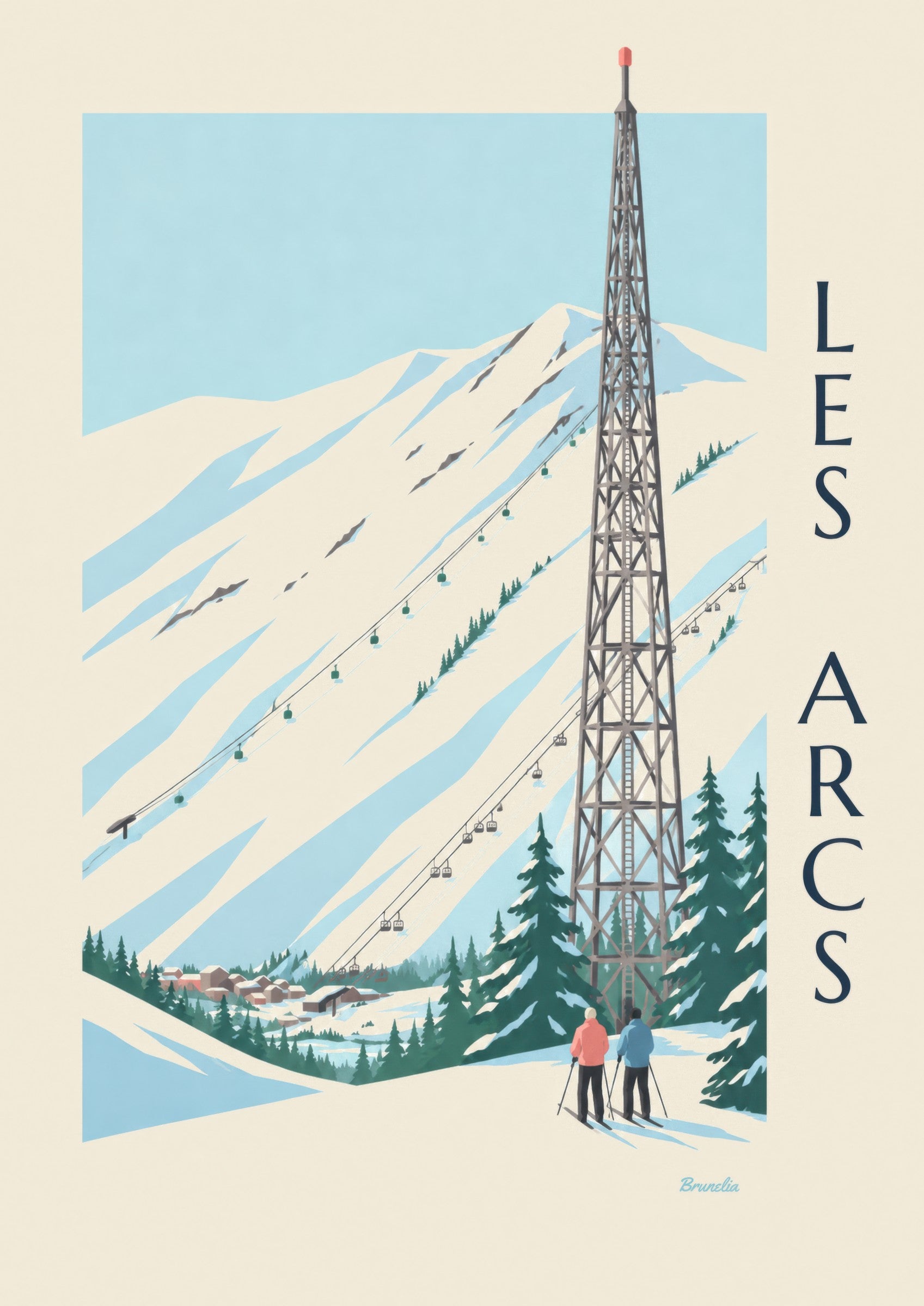 Affiche Les Arcs, Arc 1600 et ses pistes: nærbillede af detalje