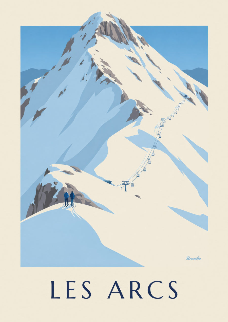Plakat med Les Arcs og snedækket bjerg | Brunelia