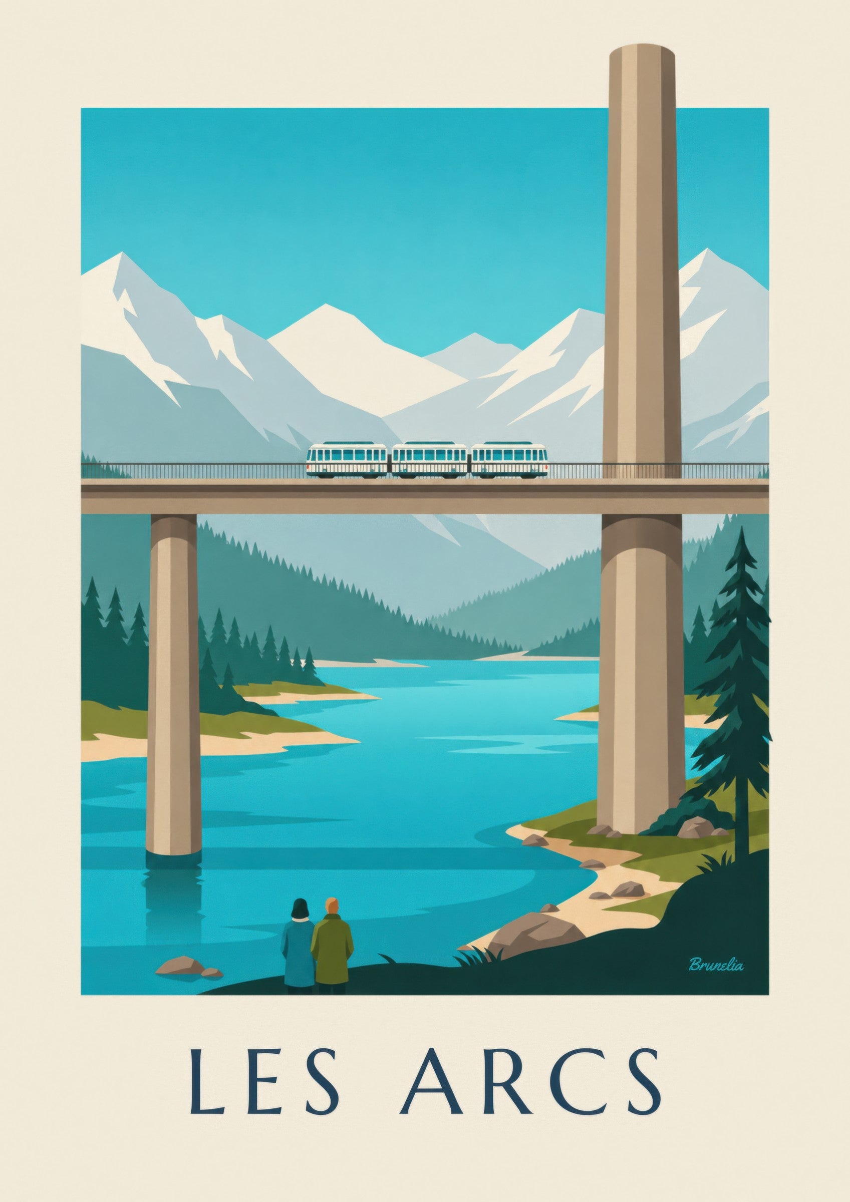 Affiche Les Arcs, funiculaire sur viaduc: nærbillede af detalje