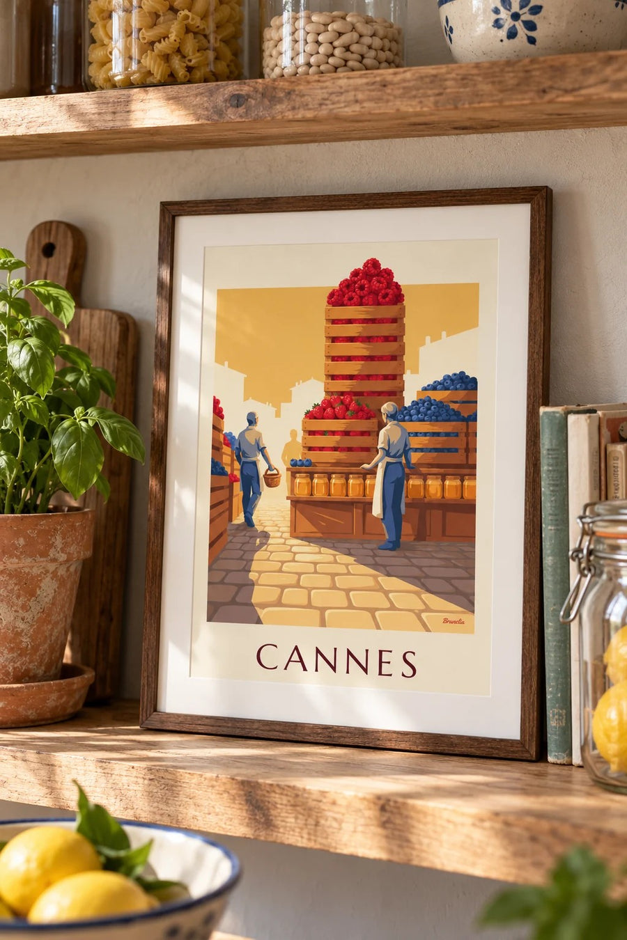 Plakat med Forville-markedet i Cannes og røde frugter : lille A4-format i ramme