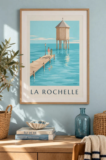 Plakat med fyret ved Bout du Monde i La Rochelle : indrammet på væggen