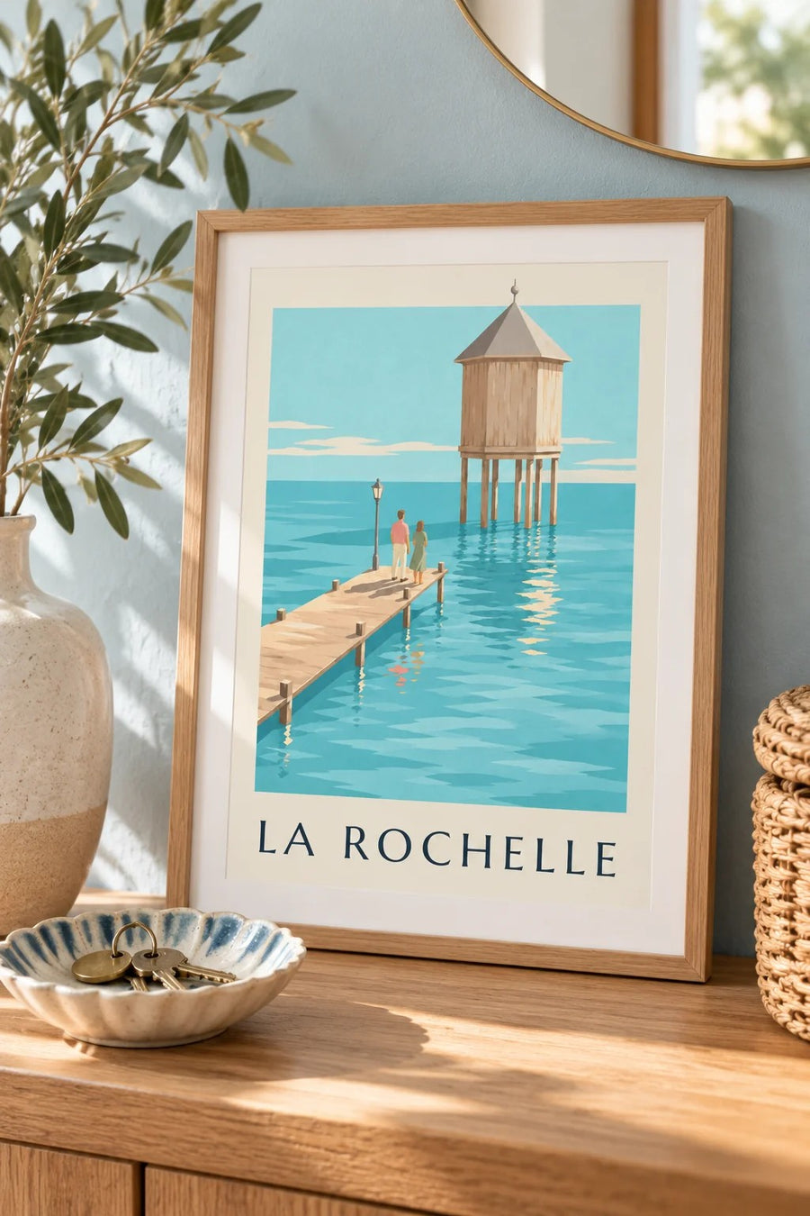 Plakat med fyret ved Bout du Monde i La Rochelle : lille A4-format i ramme