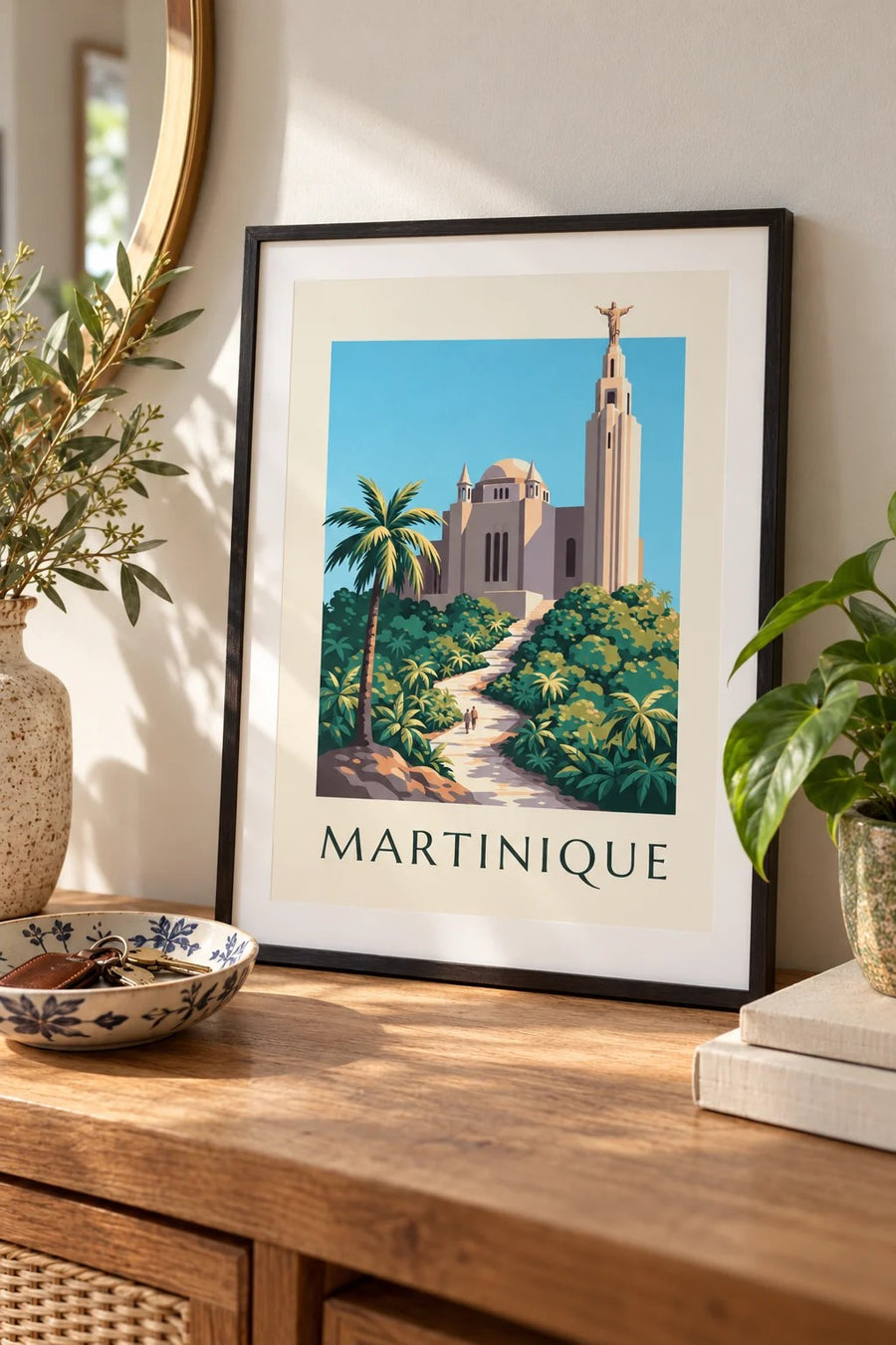 Plakat med Martinique og Sacré-Cœur-kirken i Balata : lille A4-format i ramme