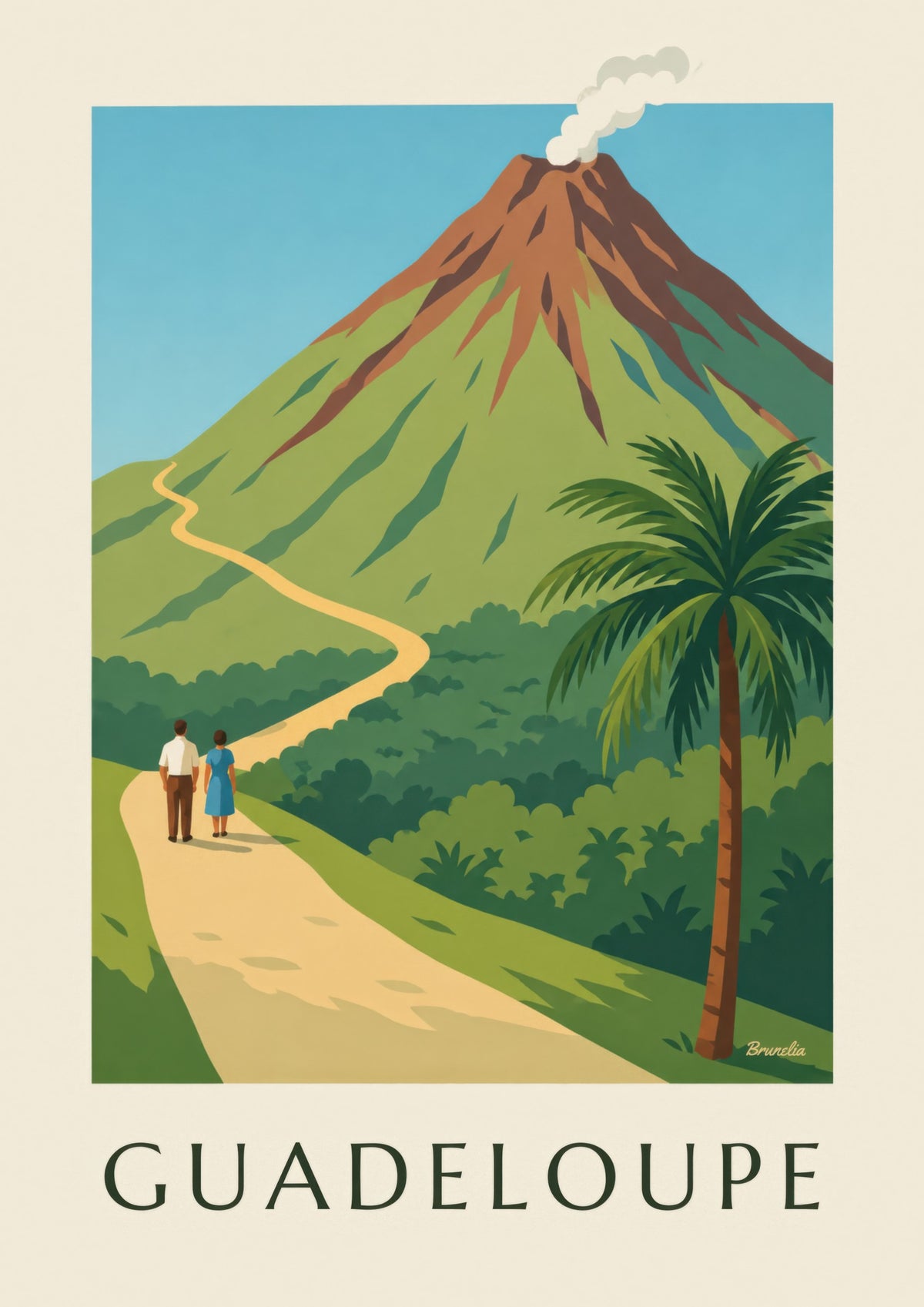 Plakat fra Guadeloupe med vulkanen La Soufrière