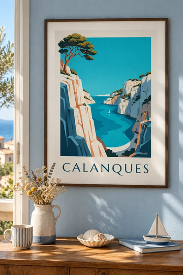 Affiche calanque d'En-Vau à Marseille : encadrée au mur