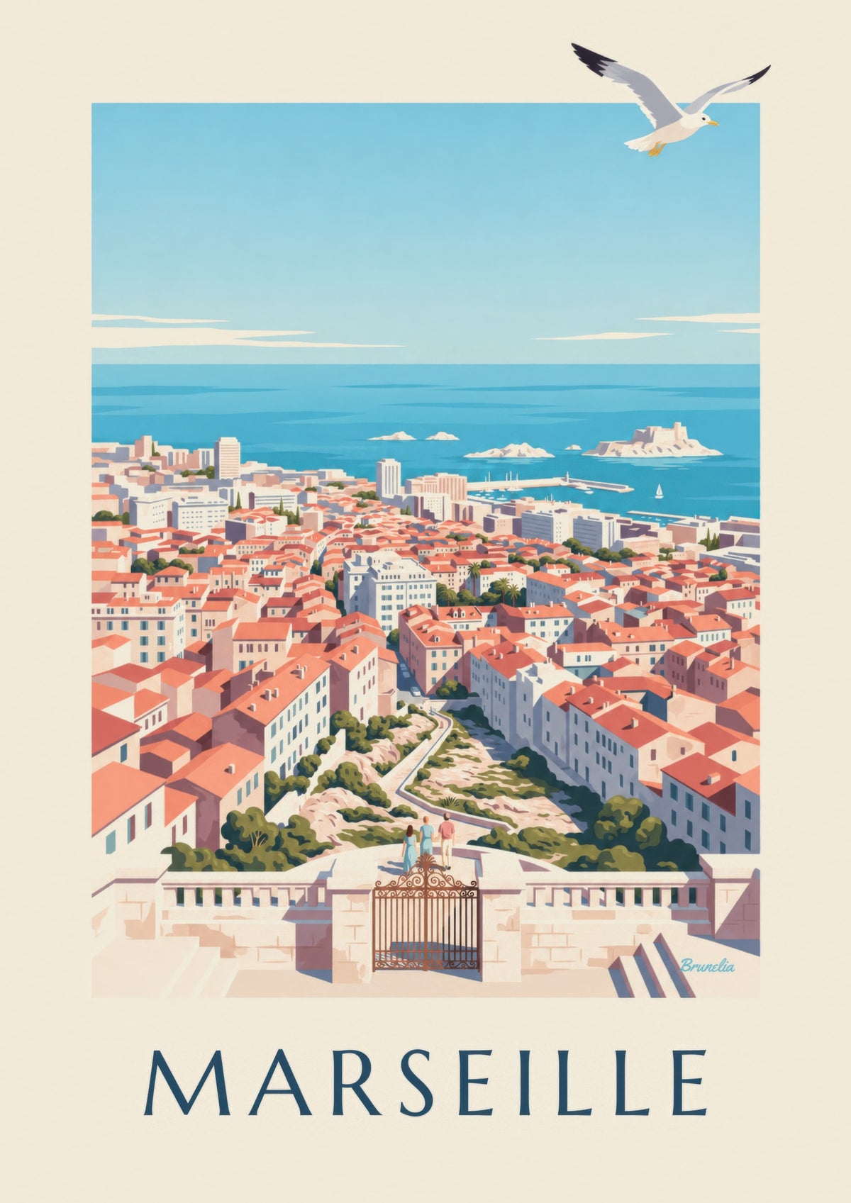 Affiche vue de Marseille depuis Notre-Dame-de-la-Garde