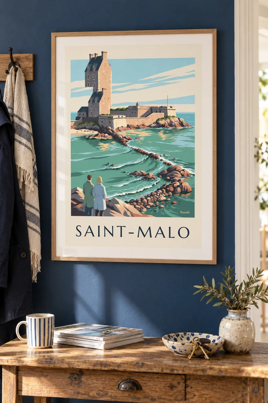 Affiche Fort National de Saint-Malo à marée haute : encadrée au mur