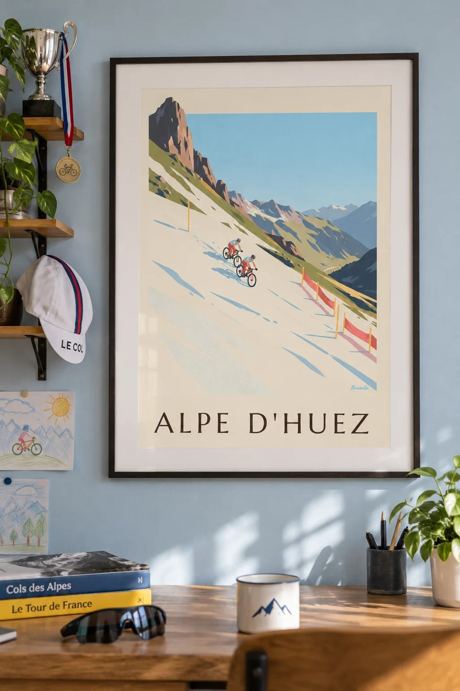 Plakat af Alpe d'Huez, mountainbiking i sneen : indrammet på væggen