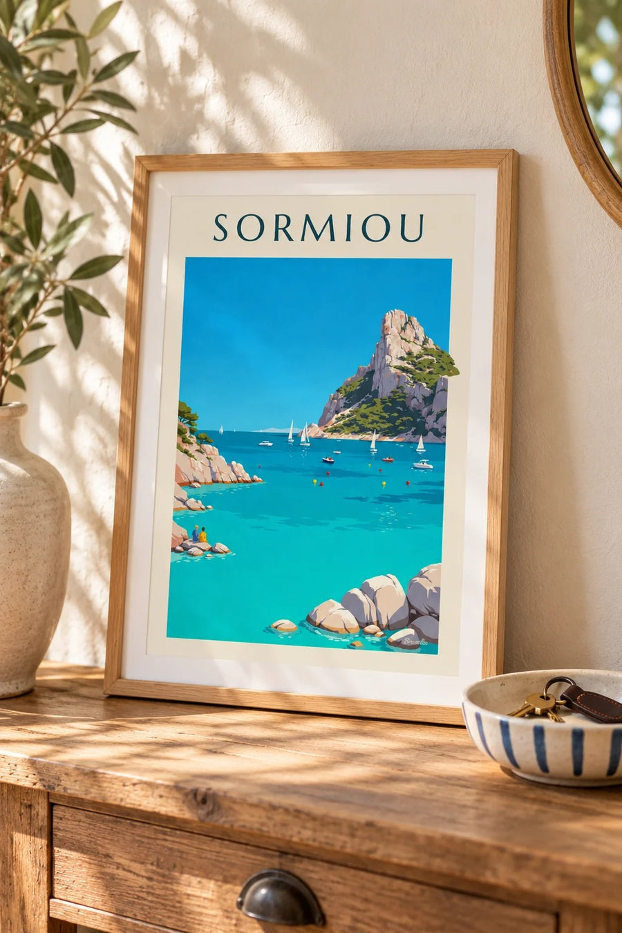 Affiche calanque de Sormiou à Marseille : petit format A4 encadré