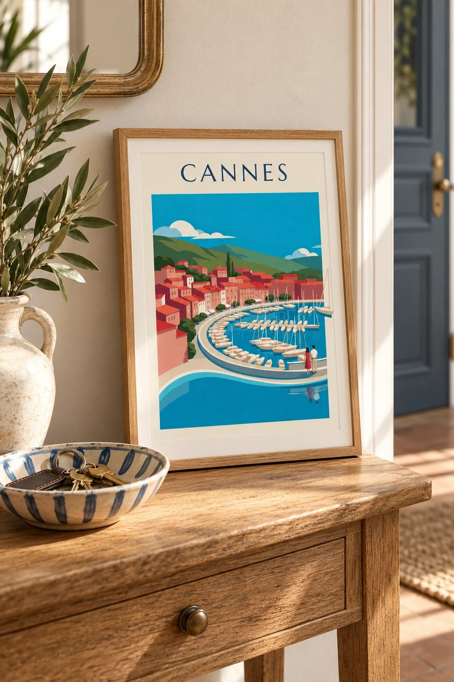 Affiche baie de Cannes vue du Suquet : petit format A4 encadré