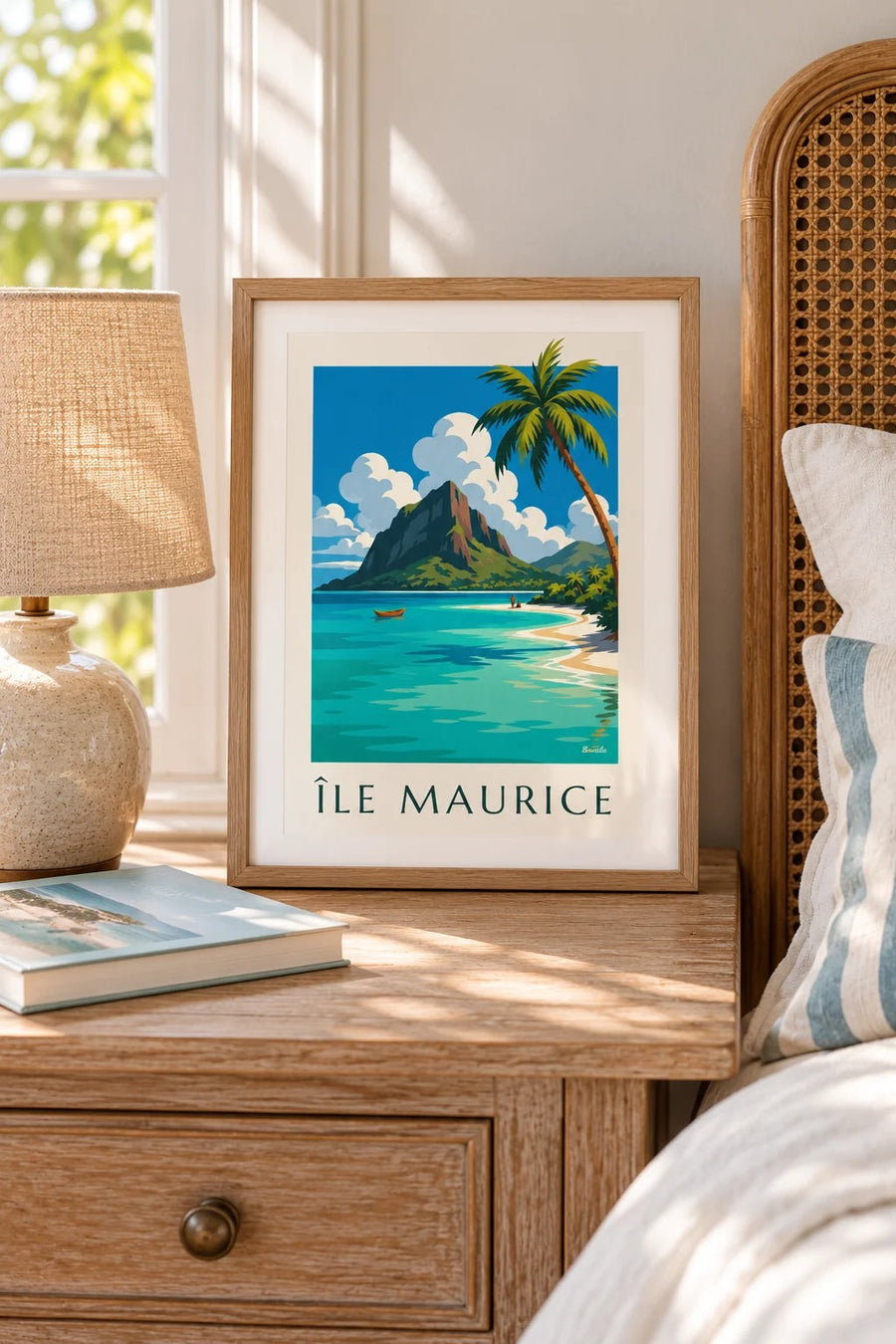 Affiche Le Morne Brabant et son lagon (titre ÎLE MAURICE) : petit format A4 encadré