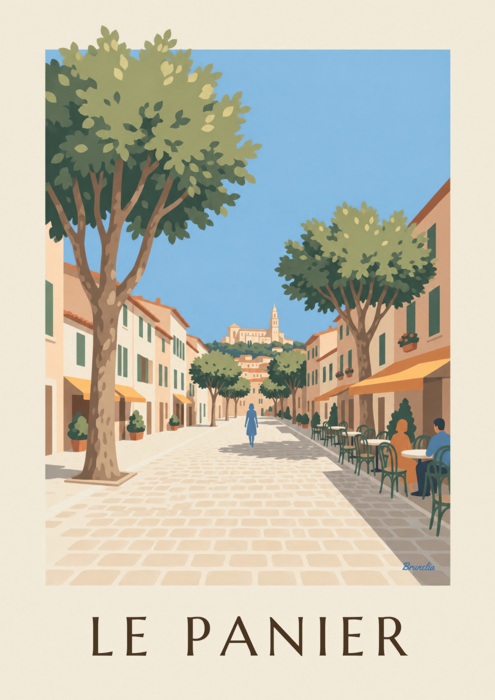Affiche place de Lenche au Panier, terrasses et platanes: nærbillede af detalje