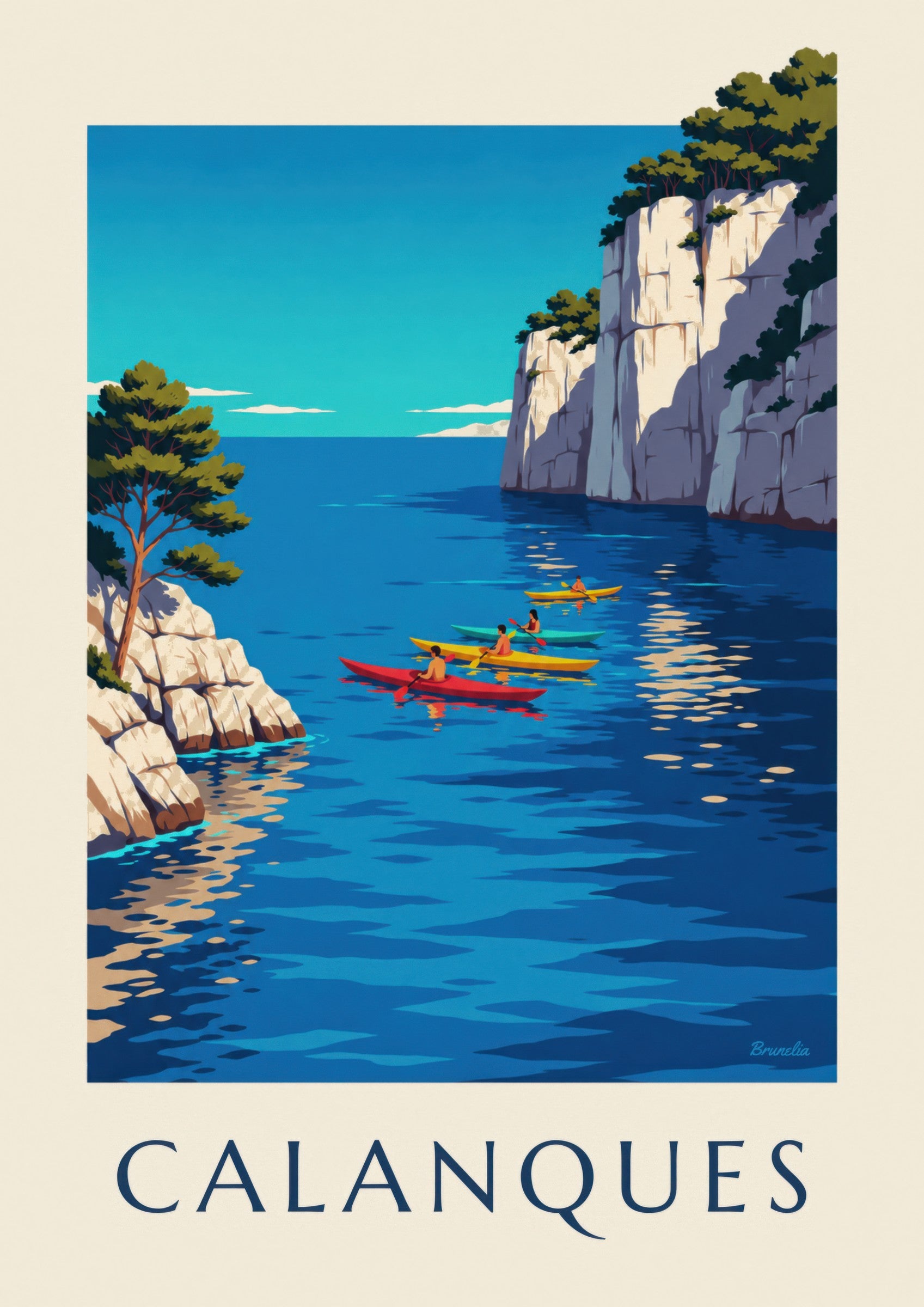 Affiche kayaks de mer dans les calanques: nærbillede af detalje