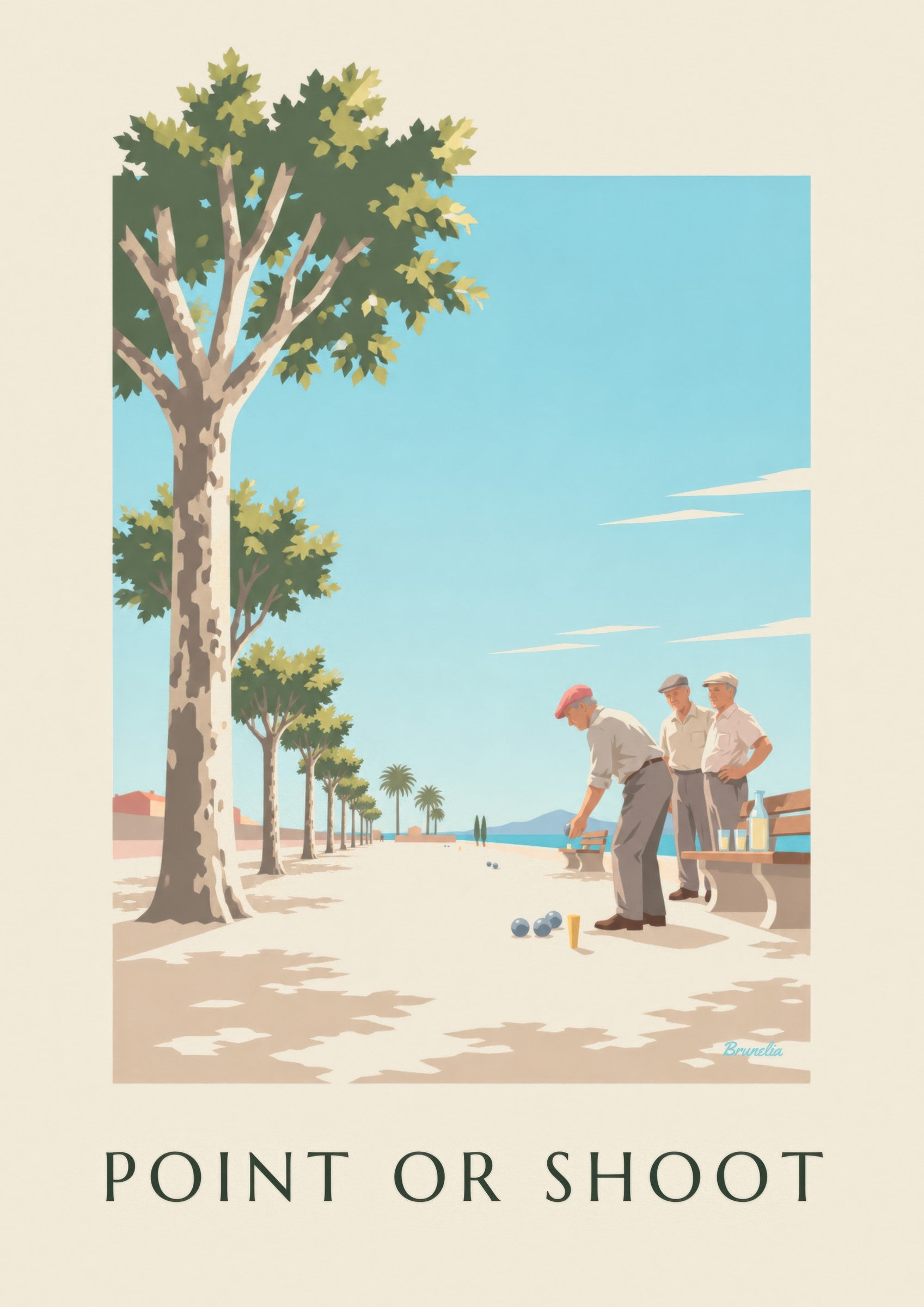 Affiche partie de pétanque sous les platanes: nærbillede af detalje