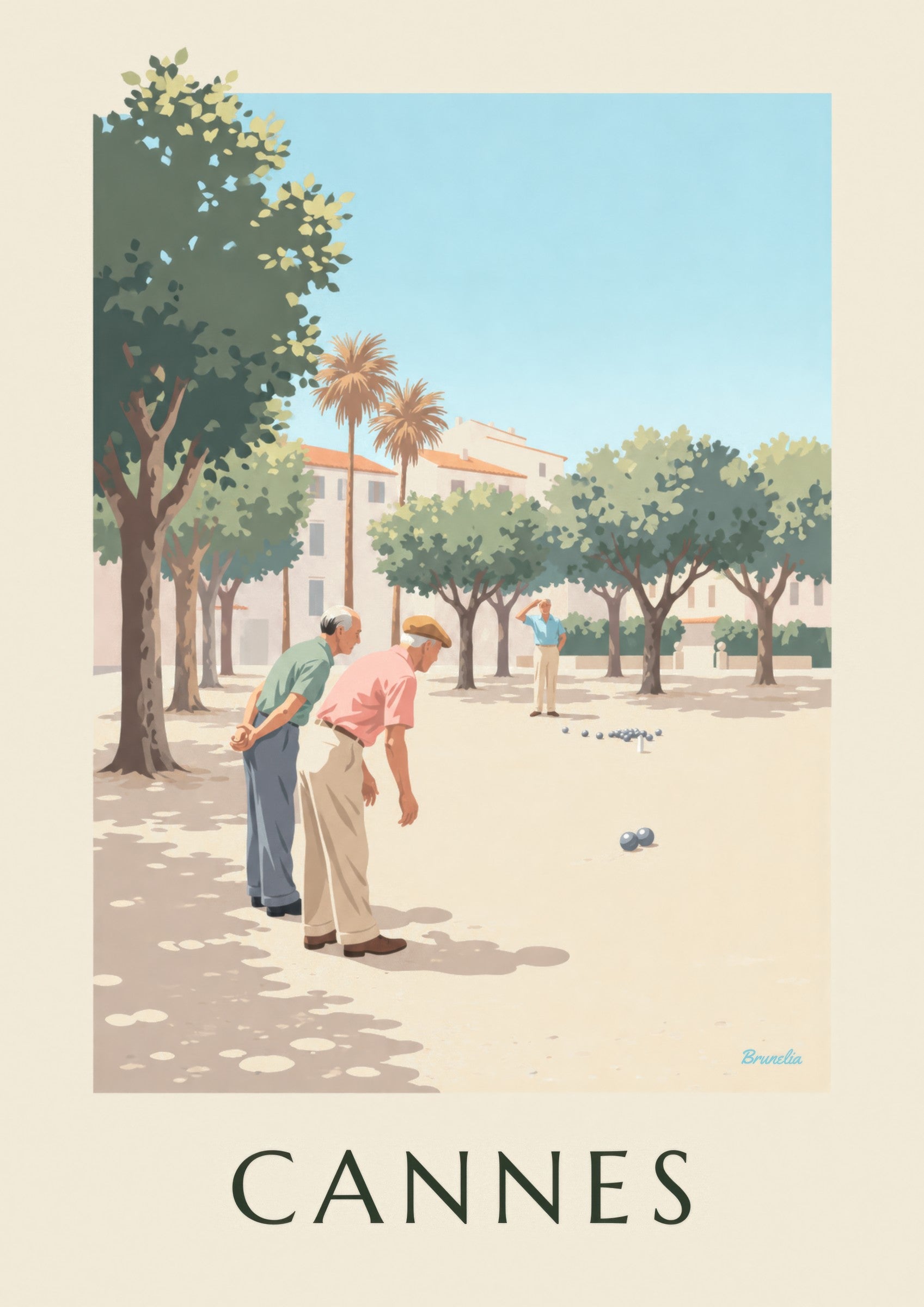 Plakat med pétanque under platantræerne i Cannes: nærbillede af detalje