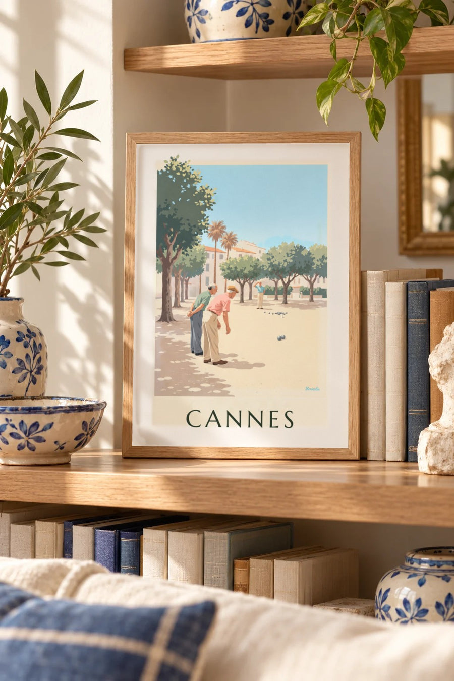 Plakat med pétanque under platantræerne i Cannes : lille A4-format i ramme
