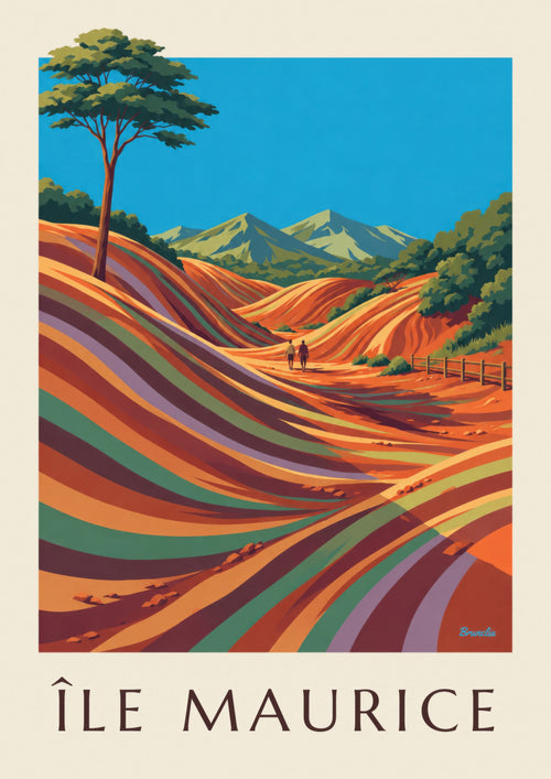 Plakat Mauritius Chamarel syvfarvede jord (titlen ÎLE MAURICE) : hele plakaten
