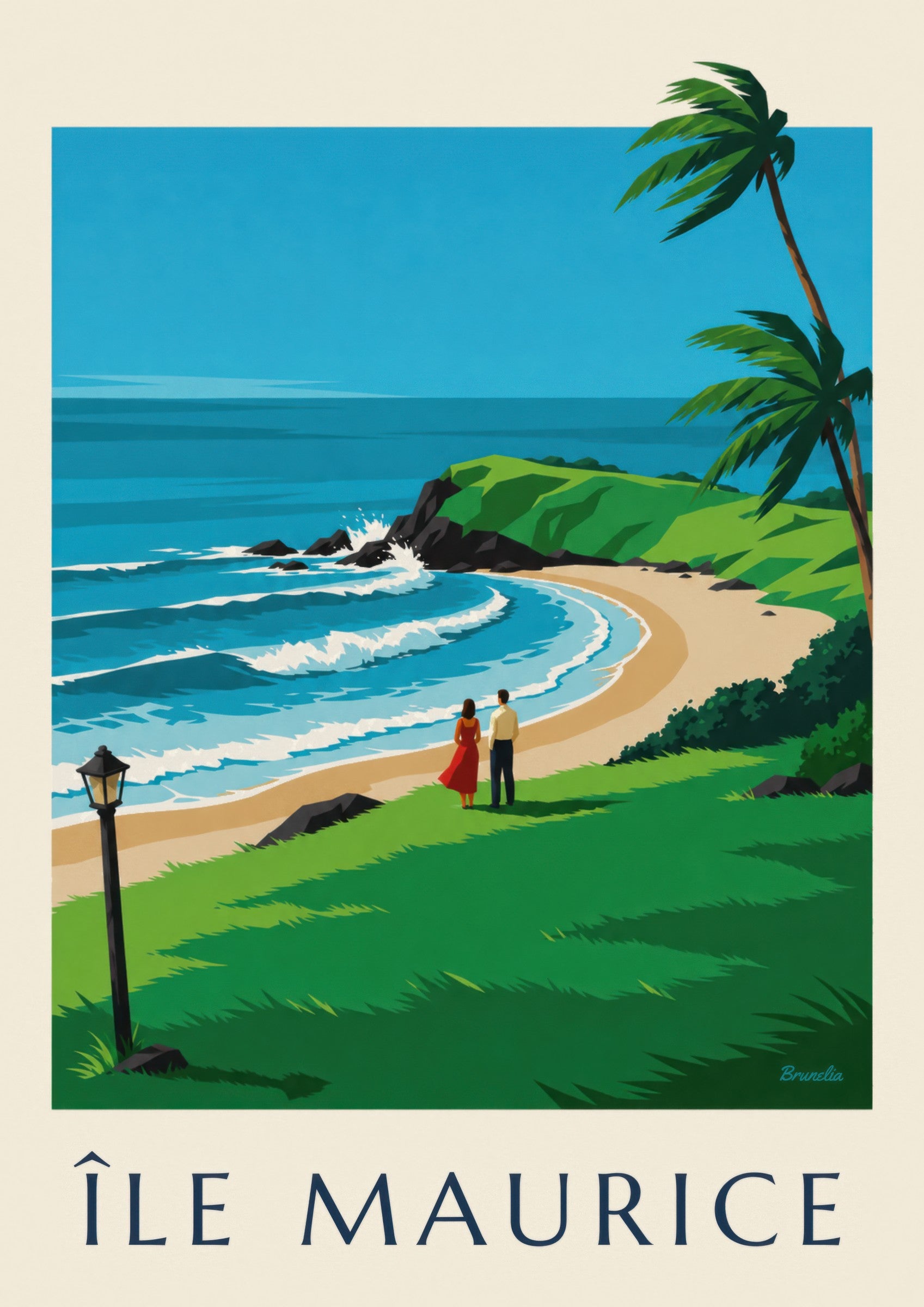 Affiche Île Maurice, côte sauvage de Gris-Gris (titre ÎLE MAURICE): nærbillede af detalje