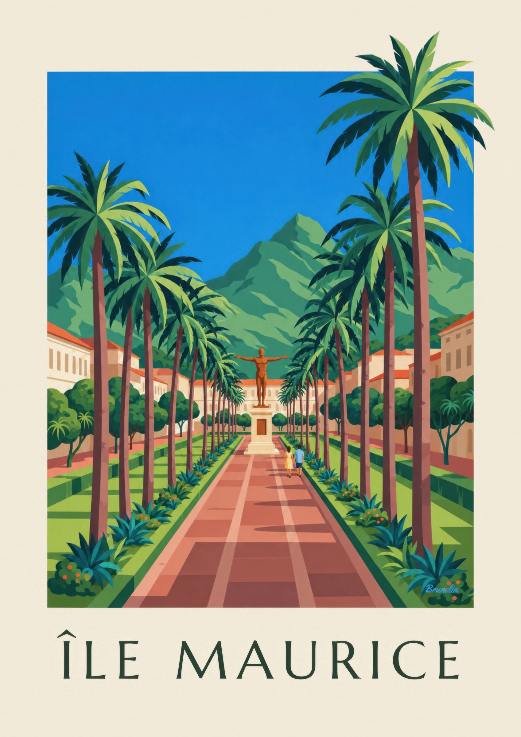 Affiche Port-Louis, place d'Armes et palmiers (titre ÎLE MAURICE): nærbillede af detalje